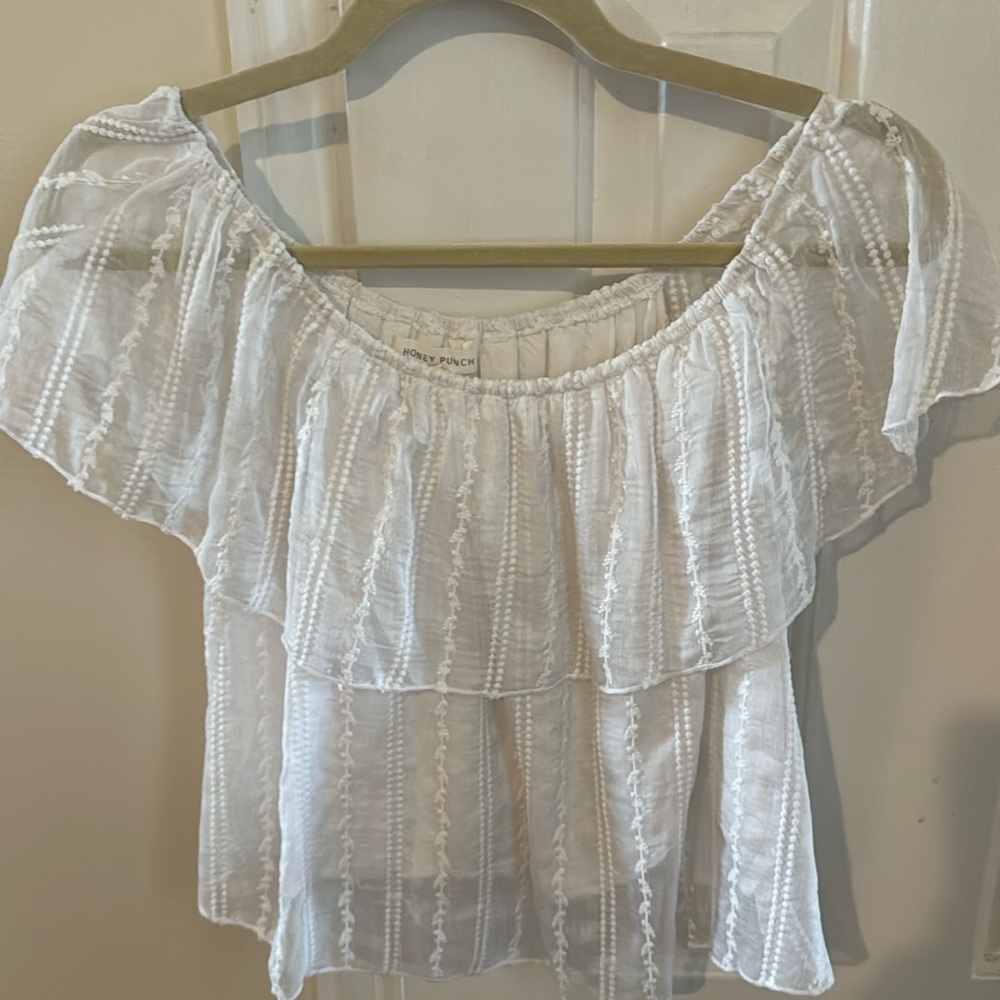White embroidered off the shoulder Honey Punch top